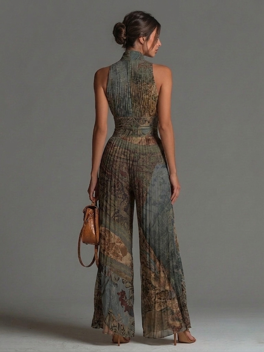 Pleated Wide-leg Chiffon Jumpsuit