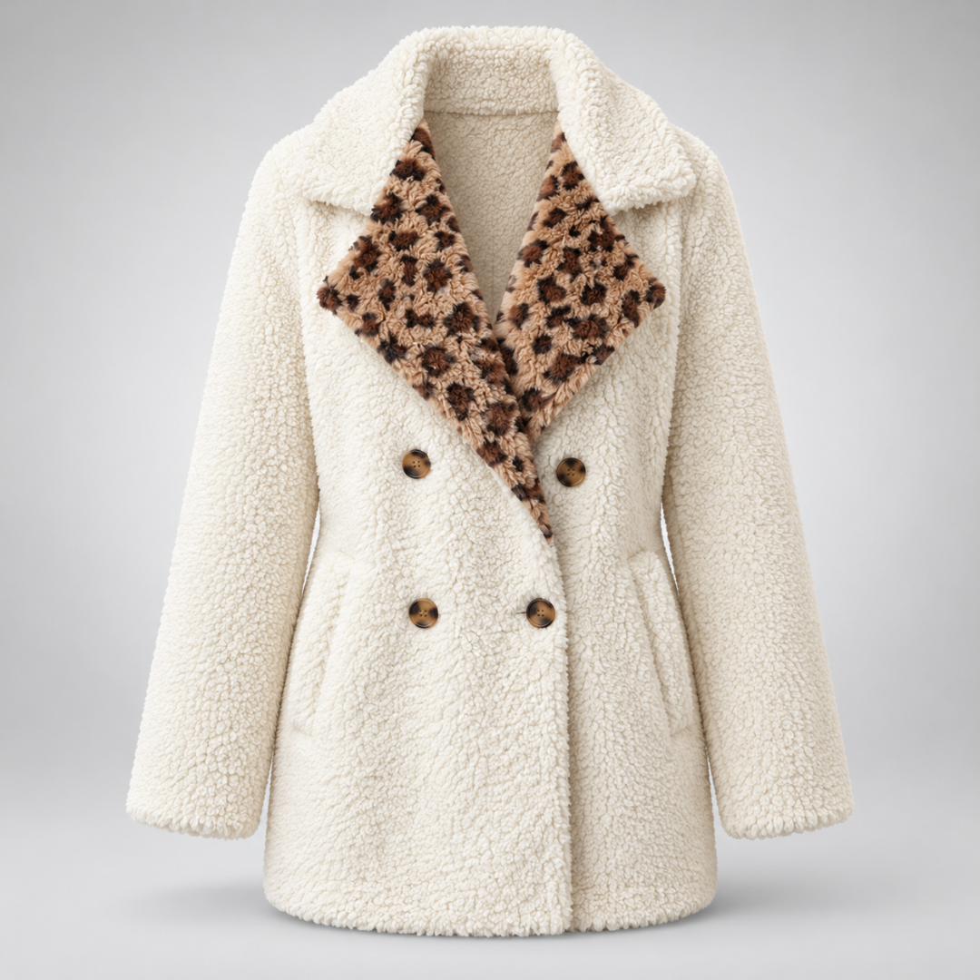 Monica | Cozy Leopard Accent Teddy Coat