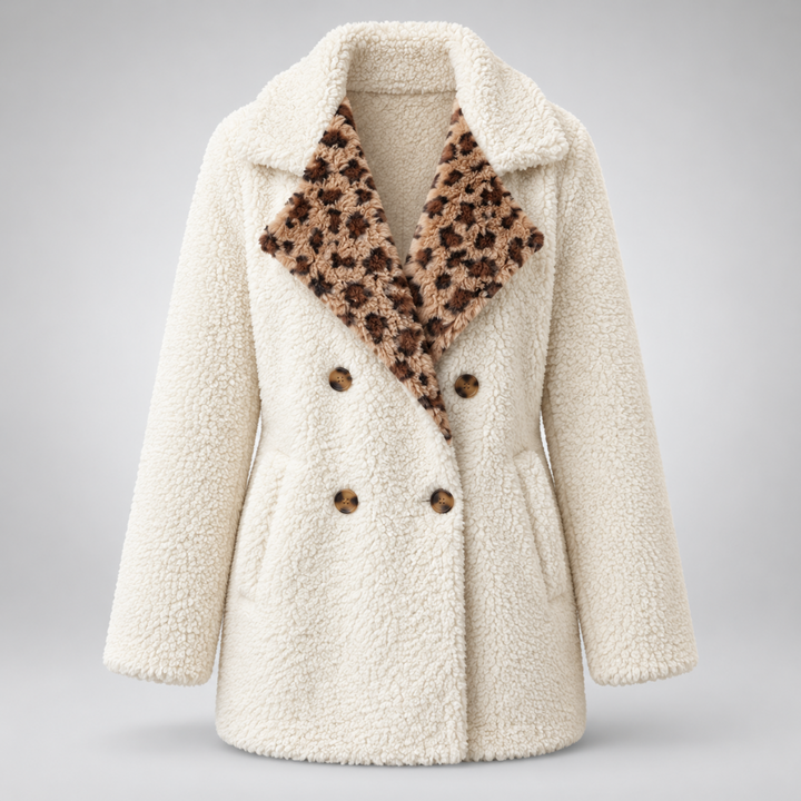 Monica | Cozy Leopard Accent Teddy Coat