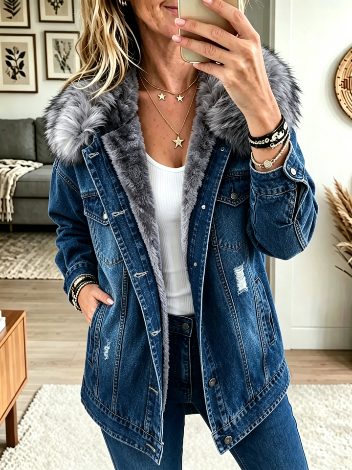 Honora | Denim Jacket with Faux Fur Collar and Fleece Lining