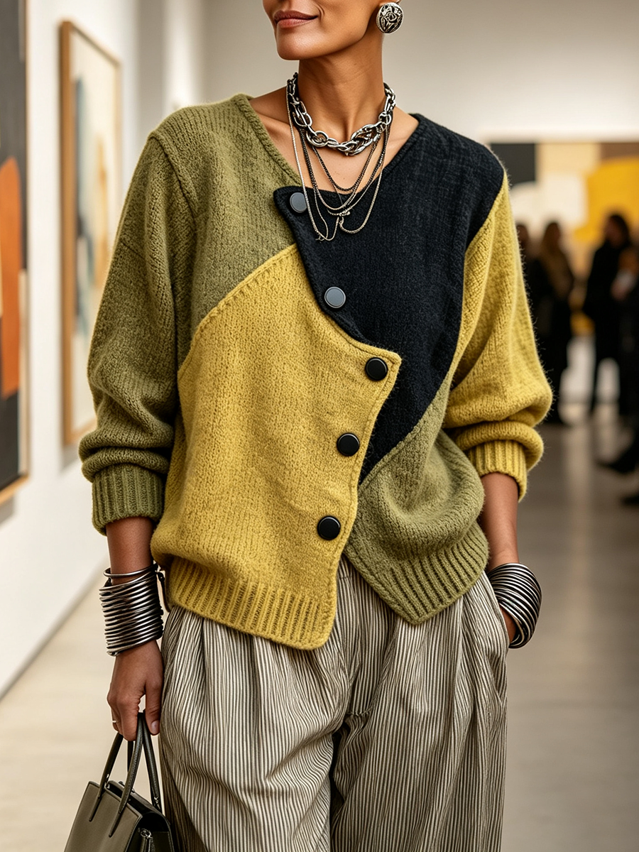 Artistic Cozy Asymmetric Color-block Knit Sweater – Lily & Victoria