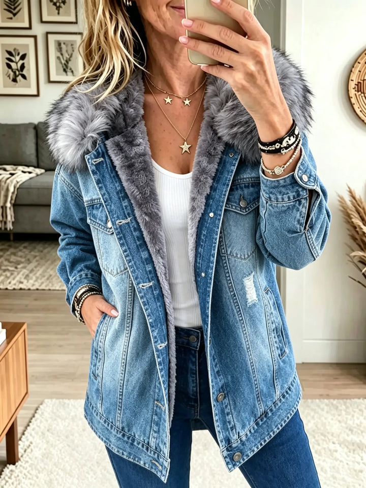Honora | Denim Jacket with Faux Fur Collar and Fleece Lining
