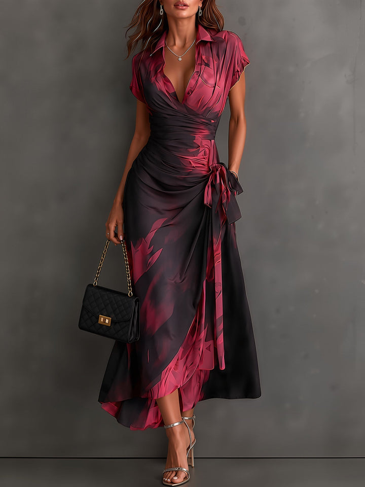 BEATRICE | BURGUNDY ABSTRACT PRINT MIDI WRAP DRESS